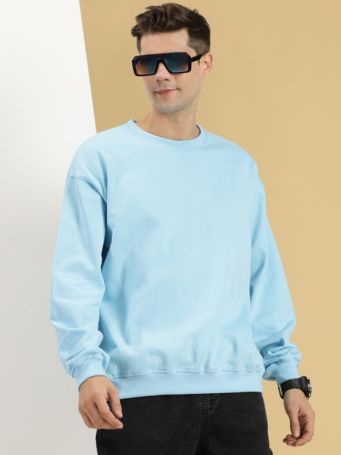 ice blue plain oversized sweatshirt for men