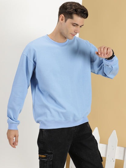 Buy sky blue plain oversized sweatshirt men