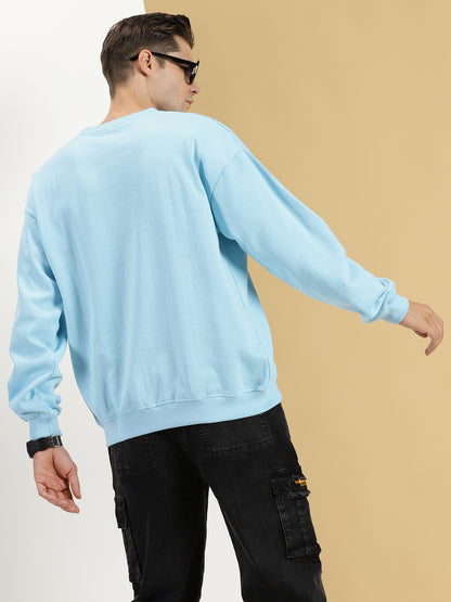ice blue solid oversized sweatshirt for men