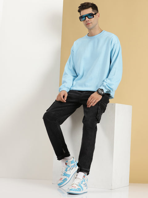 ice blue plain oversized sweatshirt for men