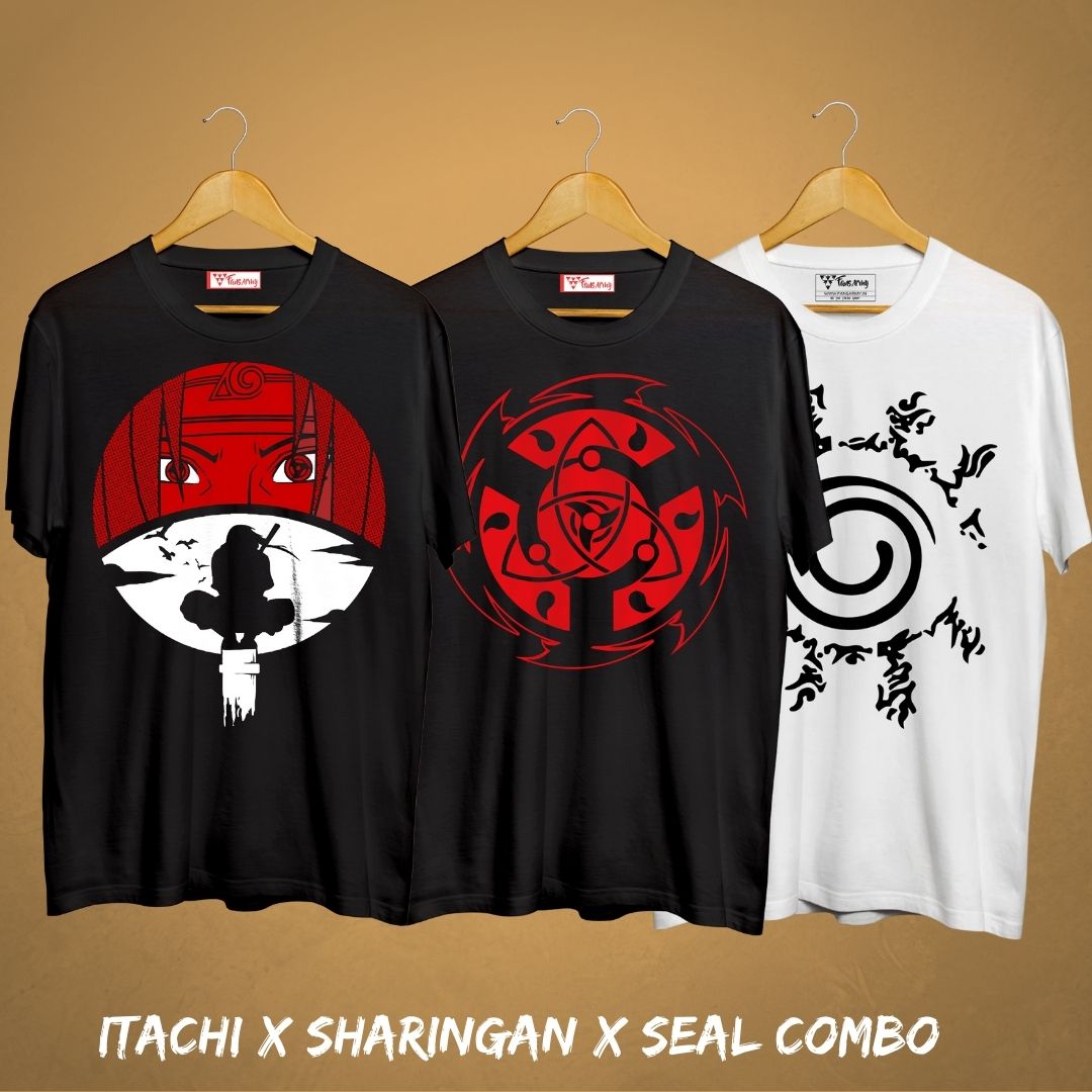 Naruto T-shirt Combo Pack Of 3 - Itachi X Seal X Sharingan