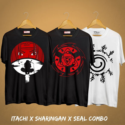 Naruto T-shirt Combo Pack Of 3 - Itachi X Seal X Sharingan