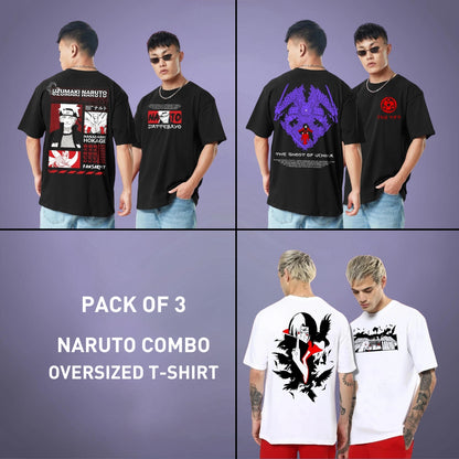 Pack Of 3 - Naruto Oversized T-shirt Combo Naruto X Madara X Itachi