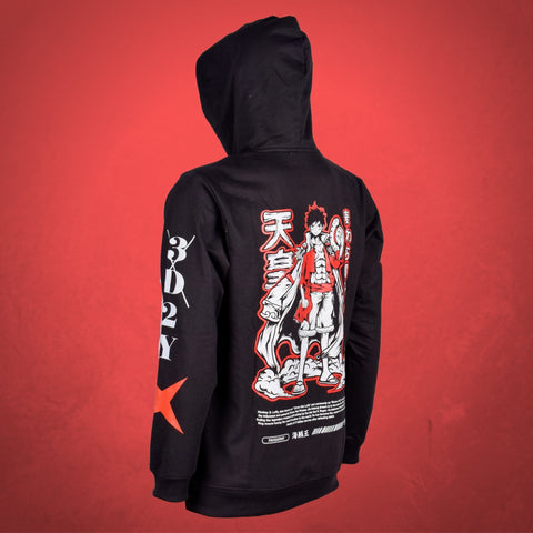 Buy One Piece Pirate King anime hoodie - Luffy hoodie 350 GSM cotton fleece, back print of Luffy, left chest print of Pirate King, and red printed design on both sleeves