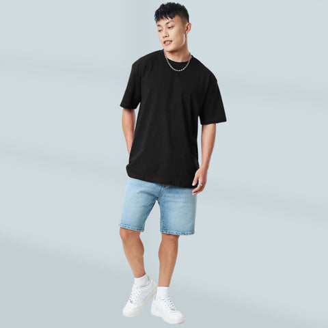 Black Oversized T shirt for Men - High-quality Bio-Washed Cotton Fabric